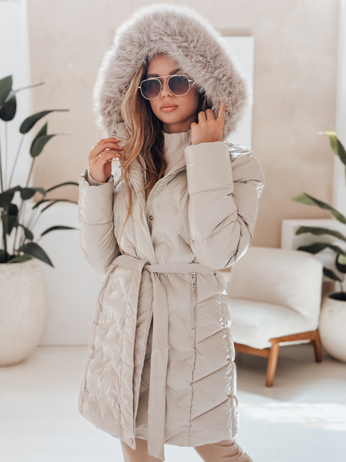 Ženske zimske jakne CASSERIE s prešito kapuco light beige Dstreet TY4926