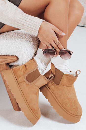 Ženski snežni škornji na platformi iz semiša kamelje barve Dstreet ZY1182