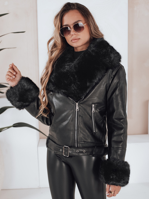 Kurtka damska zimowa GIRLROCK czarna ramoneska z futerkiem Dstreet TY5121