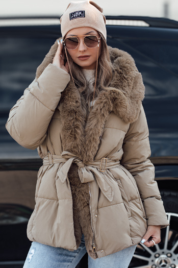 Ženska zimska jakna FURSOFT prešita s kapuco bež Dstreet TY4668