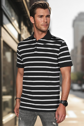 Moška črtasta polo majica črna Dstreet PX0636
