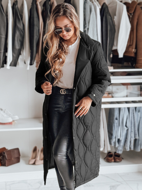 Ženski prešiti dolgi plašč TRENDIFY black Dstreet TY4378