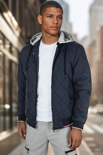 Moška prehodna prešita jakna s kapuco modra Dstreet TX5012