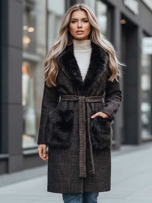 Ženski krznen plašč rjave barve Dstreet TY5229z