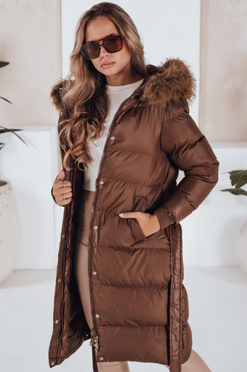 Ženska prešita zimska jakna s krznom STYLEBELLA rjava Dstreet TY5009