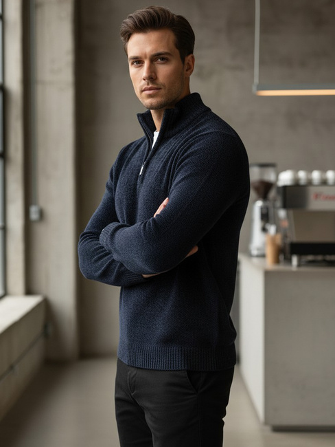 Moški pulover s stoječim ovratnikom mornarsko modra Dstreet WX2349