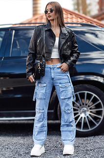 Ženske jeans hlače URBANVI cargo baggy svetlo modre Dstreet UY2213