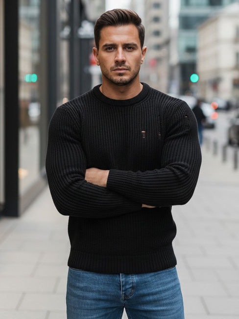Moški klasičen pulover Barva Črna DSTREET WX1991