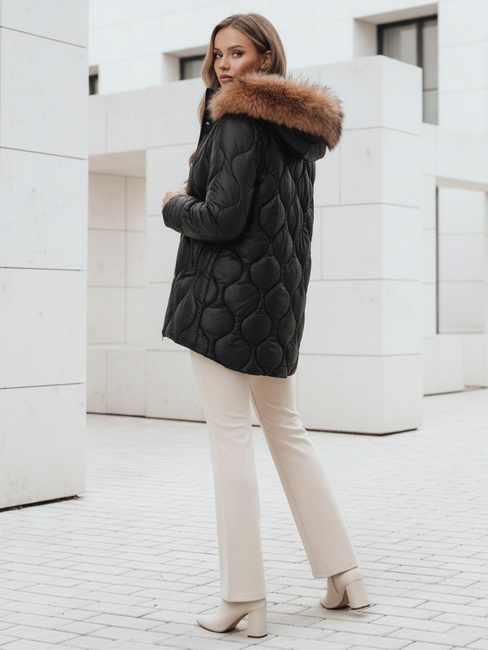 Ženska zimska jakna LUMORE prešita s kapuco črna Dstreet TY5015