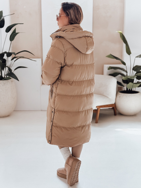 WINTERMISS ženska zimska dolga prešita jakna s kapuco temno bež Dstreet TY4966
