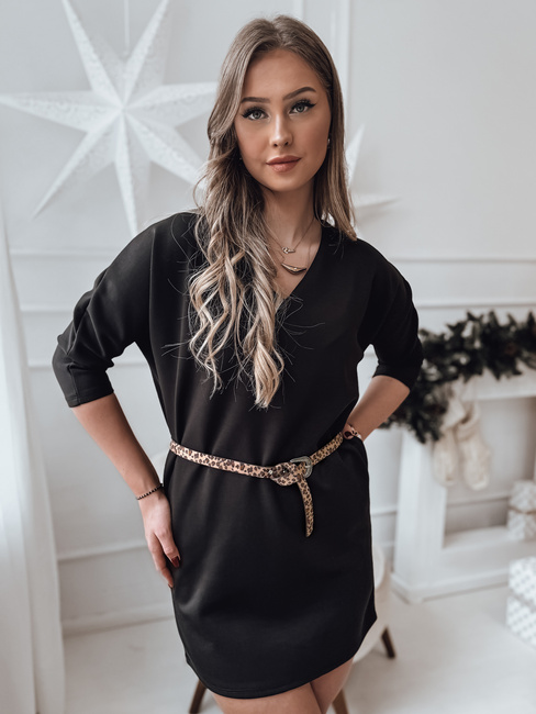 GLAMUP enorazsežna obleka s pasom črna Dstreet EY2553