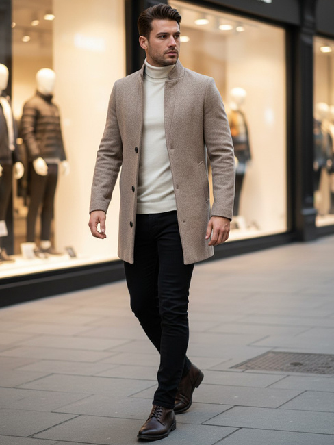 Moški plašč z enim zapenjanjem Barva rjav DSTREET CX0442