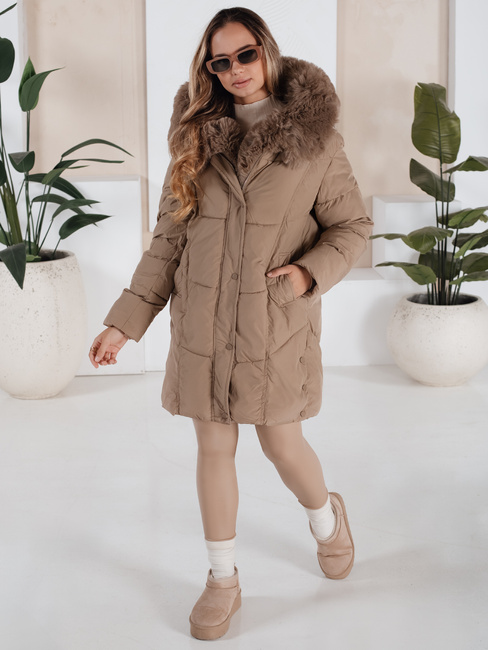 Ženska zimska jakna MORISIO dolga prešita s kapuco bež Dstreet TY5183