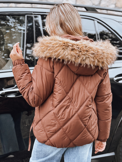 Ženska zimska prešita jakna s kapuco rjave barve Dstreet TY5231