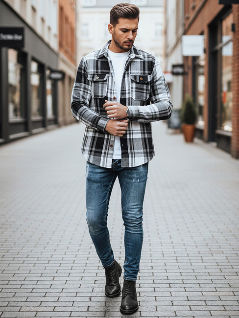 Moška črno-bela karirasta flanelasta srajca Dstreet DX2675