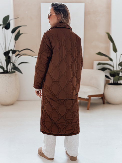 Ženski prešiti dolgi plašč TRENDIFY rjave barve Dstreet TY4939