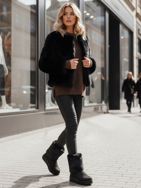 Ženski črni semiš snežni škornji Dstreet ZY1279