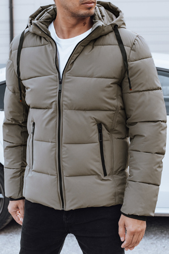 Moška prešita zimska jakna s kapuco bež barve Dstreet TX5065