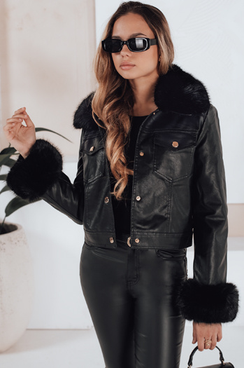 Ženska usnjena jakna ramones s krznom black Dstreet TY5207