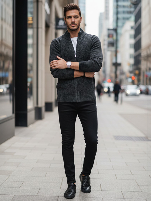 Moški pulover brez gumbov temno sive barve Dstreet WX2234