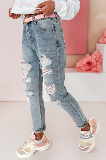 Ženske hlače iz džinsa mom fit z luknjami MOMVIBE blue Dstreet UY2459