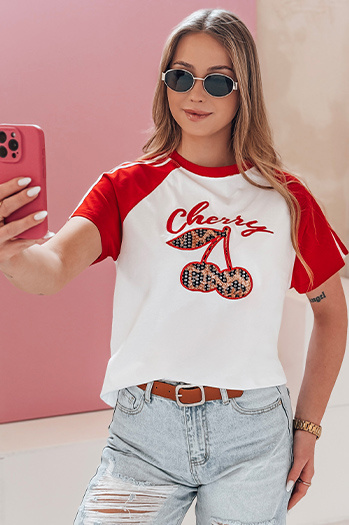 Ženska majica s 3D učinkom CEKINKA rdeča Dstreet RY2866