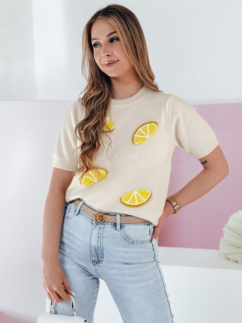 Ženski prevelik pulover z limonami Lemon beige Dstreet MY2476