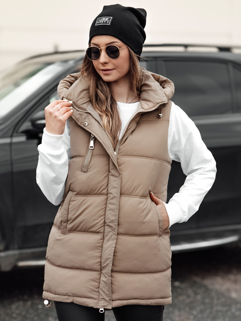 Ženski prešiti telovnik s kapuco VESTICA beige Dstreet TY4780