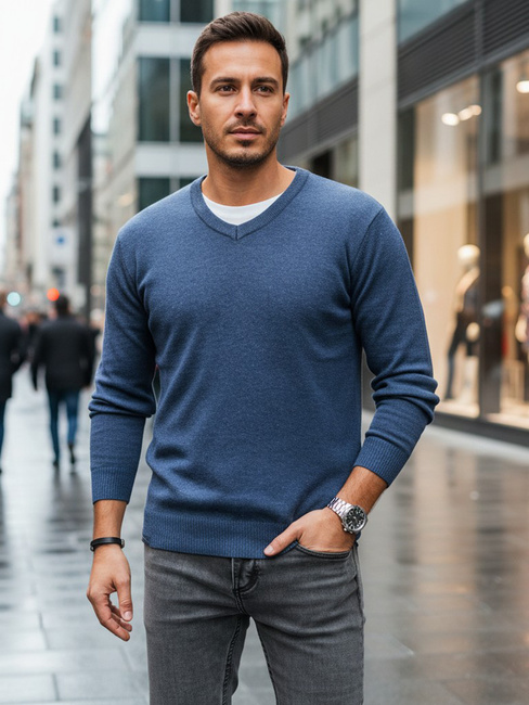 Moški modri pulover z v-izrezom Dstreet WX2317