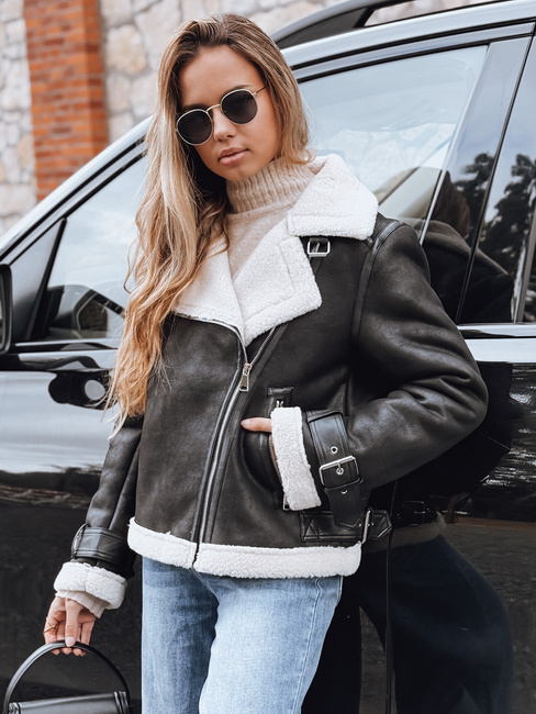Ženska jakna ramones z ovčjo kožo črna Dstreet TY5237