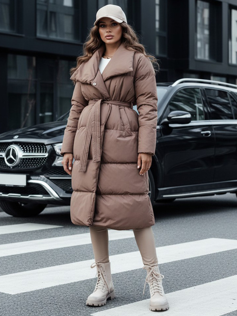 Płaszcz zimowy damski długi pikowany FAVI brązowy Dstreet TY4571