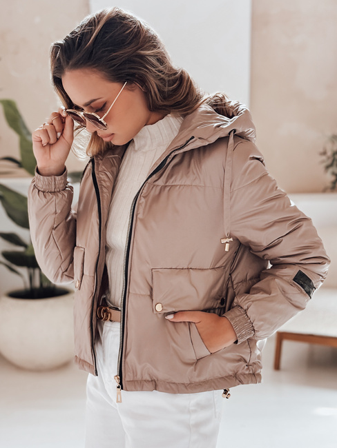 Ženska prešita jakna s kapuco ARON camel Dstreet TY4398