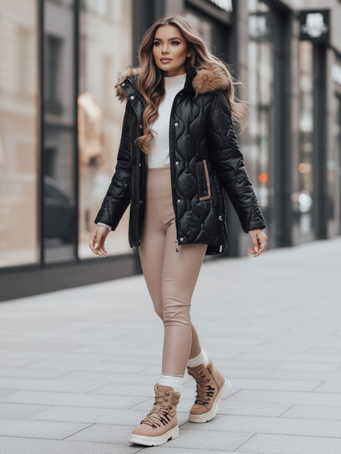 Ženska zimska jakna LUMORE prešita s kapuco črna Dstreet TY4723