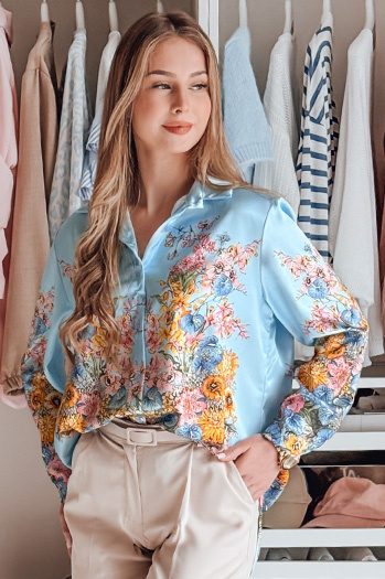 Ženska prevelika cvetlična majica BLOSSIVA modra Dstreet DY0466