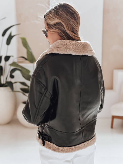Ženska usnjena jakna SHEREB z ovčjo kožo črna Dstreet TY4756