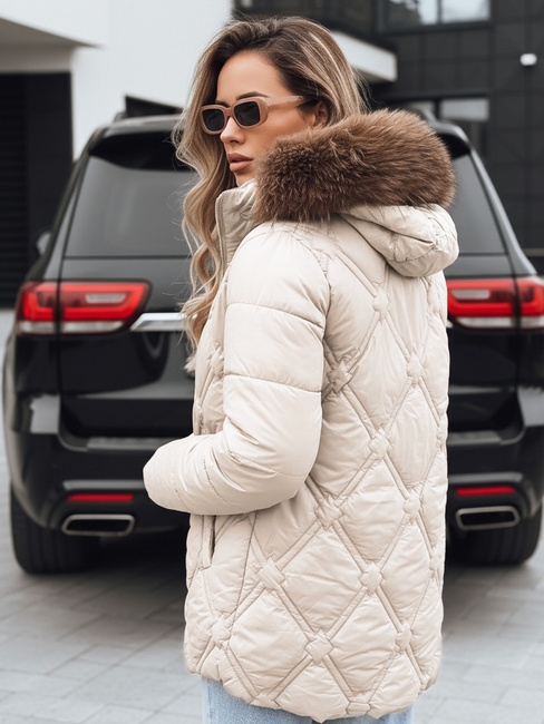 Ženska zimska jakna s krznom ecru Dstreet TY5513