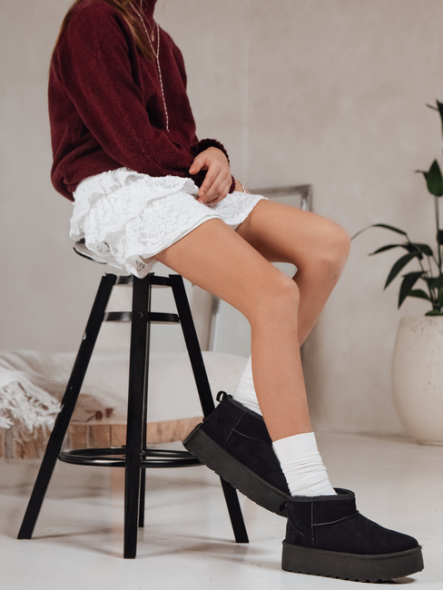 Ženski črni semiš snežni škornji Dstreet ZY1283