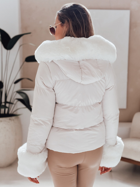 Ženska zimska jakna YOUWARM kratka prešita s krznom bela Dstreet TY5007