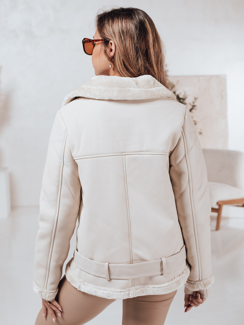 Ženska usnjena jakna NORFDIMA z ovčjo kožo bela Dstreet TY4735