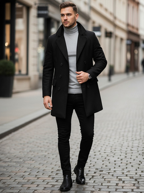 Moški plašč z dvojnim zapenjanjem Barva Črna DSTREET CX0434