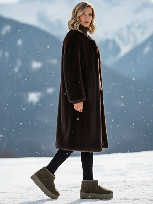 Ženski škornji iz blaga s krznom zeleni Dstreet ZY1254