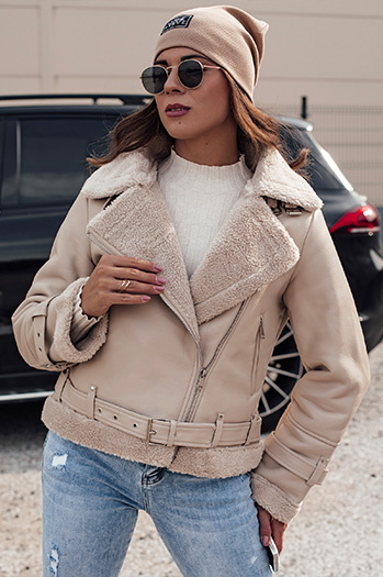 Ženske usnjene zimske jakne BELLCIAO beige Dstreet TY4687