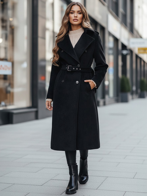 Ženski zimski plašč classic trench black Dstreet NY0762z