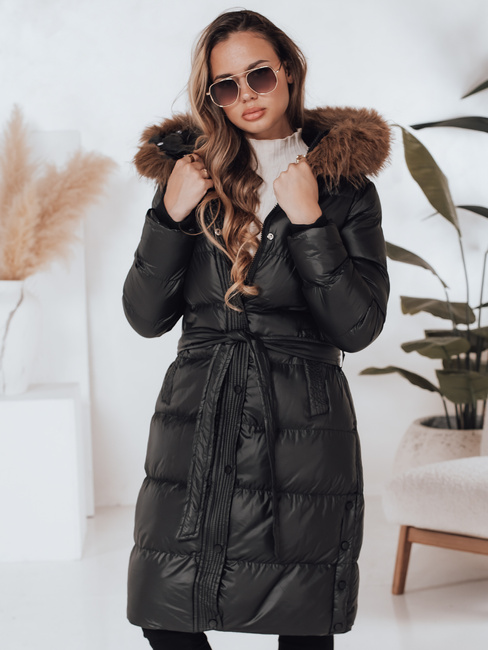 Ženska prešita zimska jakna s krznom STYLEBELLA black Dstreet TY5010