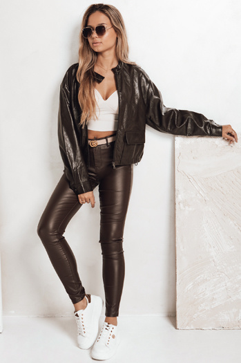 Rjave hlače iz eko usnja Dstreet UY2758