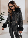 Ženska zimska usnjena jakna z umetnim krznom črna Dstreet TY5209