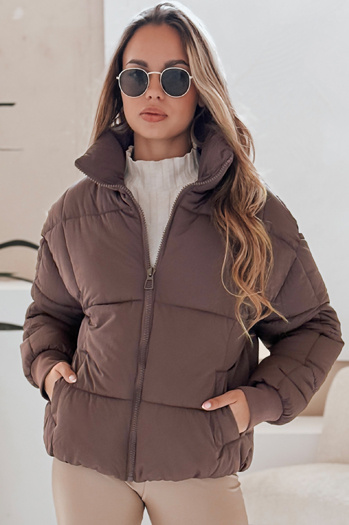 Ženska zimska kratka prešita jakna VIBEGIRL dark beige Dstreet TY4945