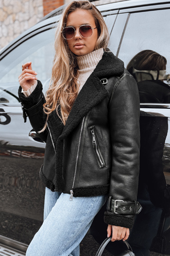 Ženska jakna ramones z ovčjo kožo črna Dstreet TY5239