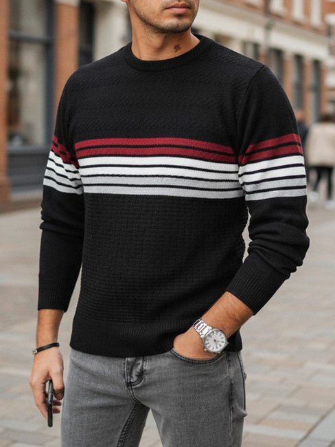 Moški črtasti pulover črne barve Dstreet WX2322