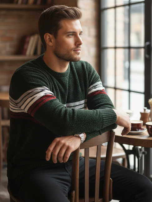 Moški črtast zelen pulover Dstreet WX2280